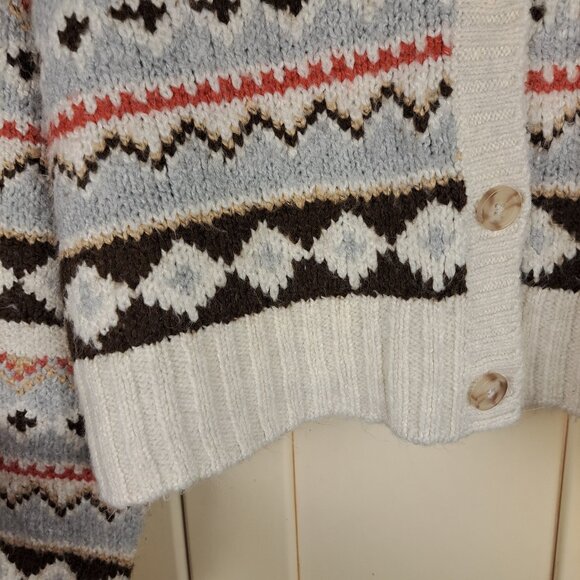 American Eagle Oversized Cozy Cream Fair Isle Grandpa Cardigan Sz Lg - Picture 5 of 11